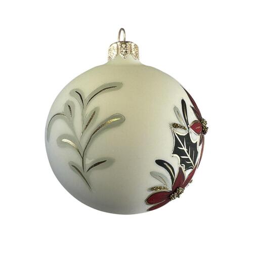 GLASS BAUBLE - Cream/green/red Christmas stars