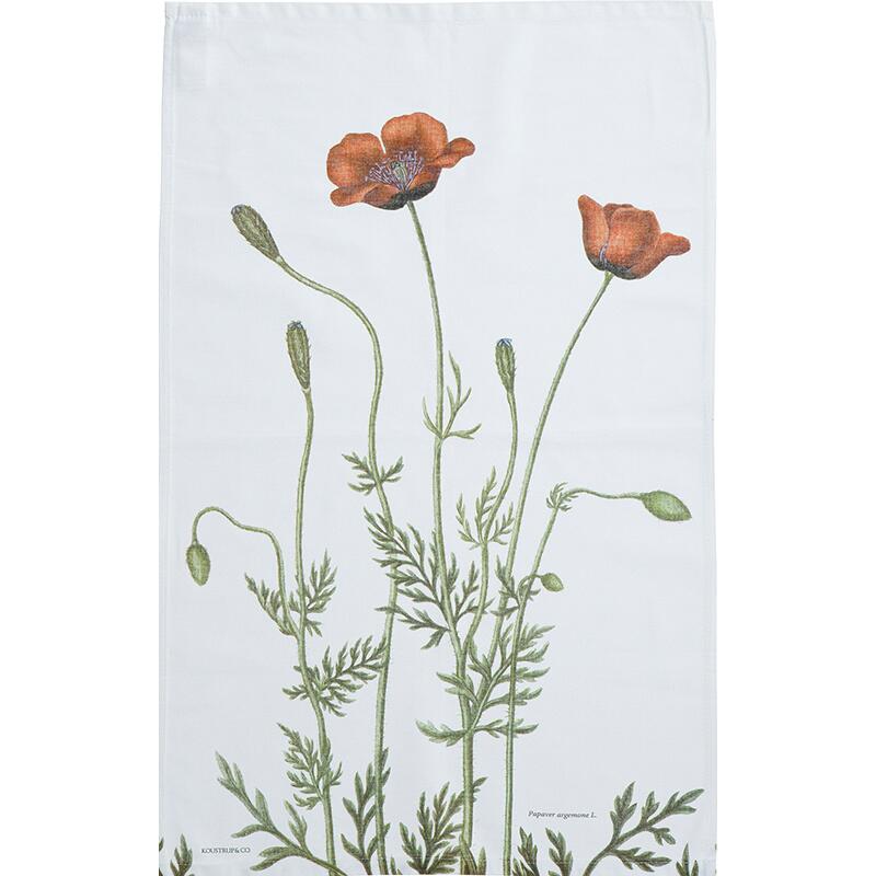 Kitchen towel with Flora Danica's red poppies.