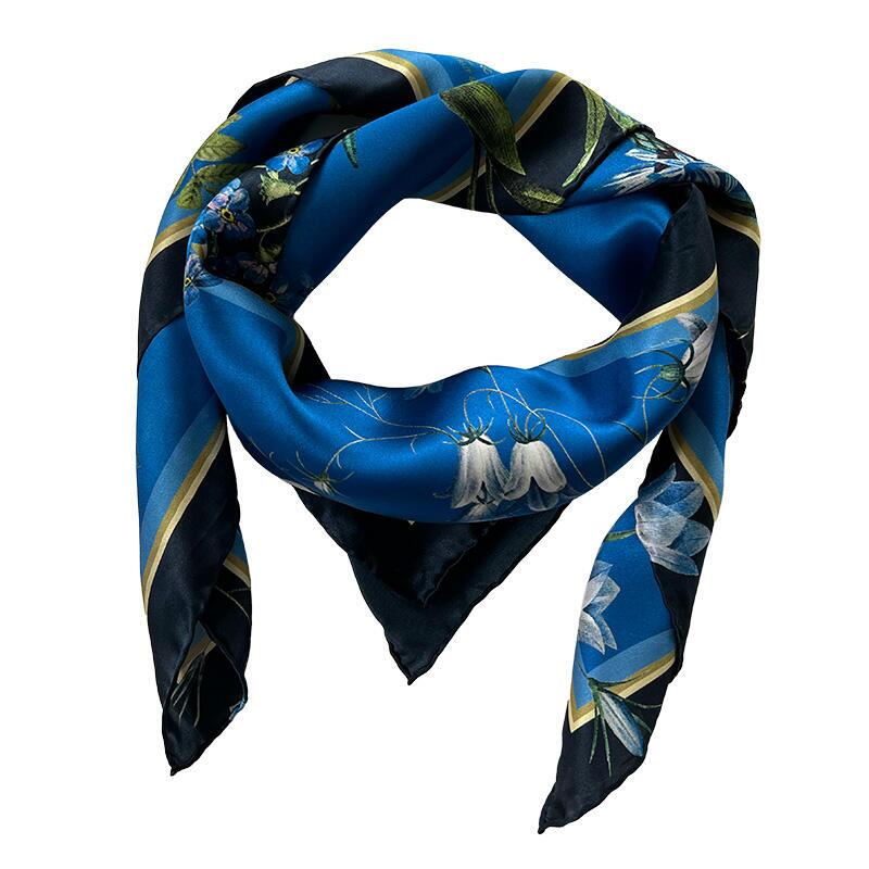 SILK SCARF - Blue Flower Garden JL - Bright blue 90 cm