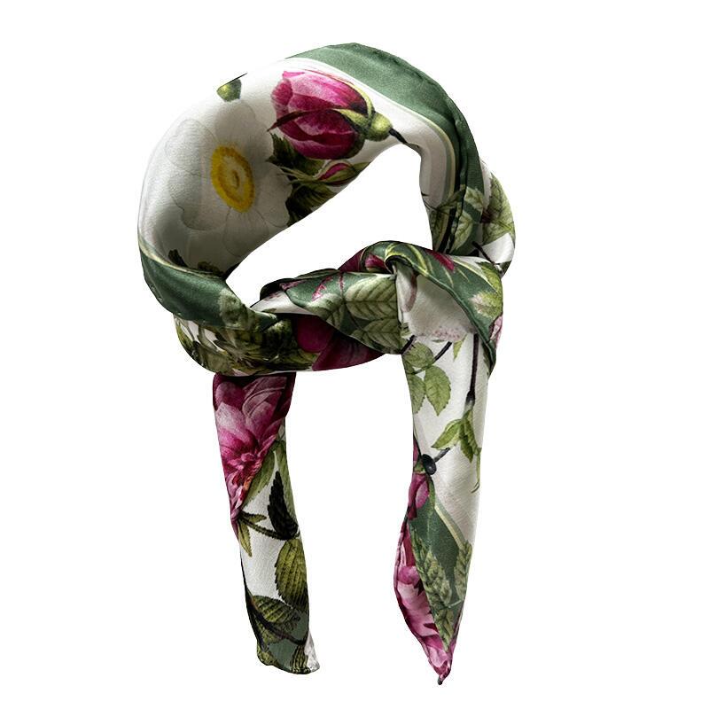SILK SCARF - Rose Flower Garden JL - Pink/green 50 cm