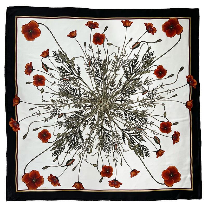 SILK SCARF - Poppy - 90 cm