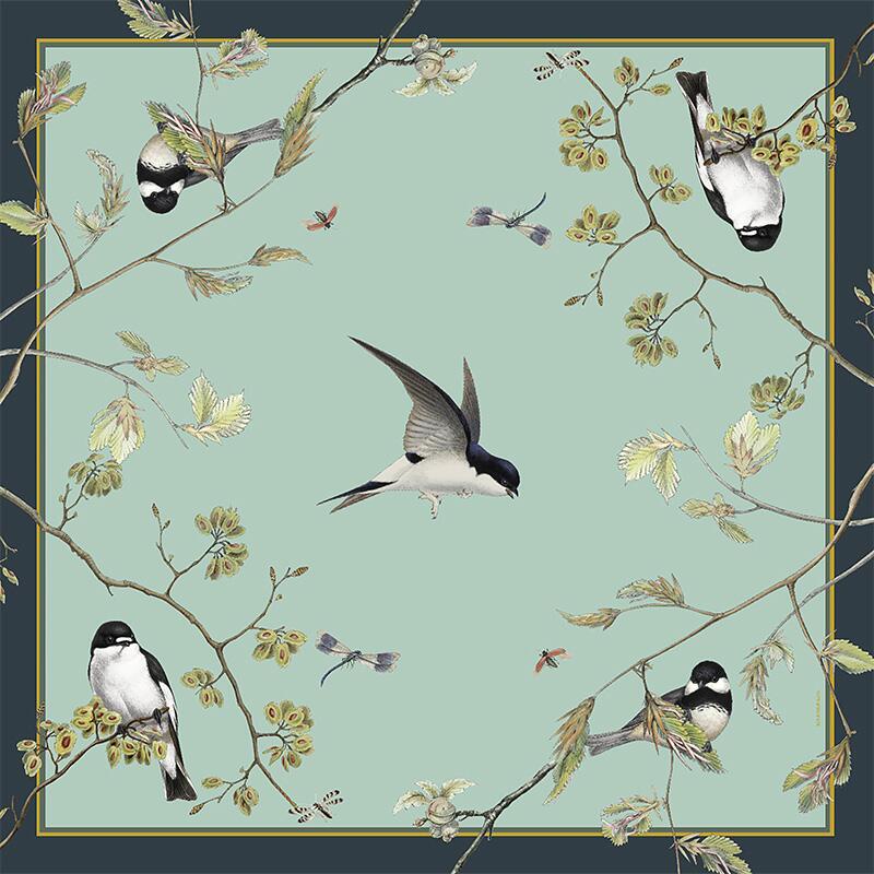 SILK SCARF - Garden birds - 50 cm