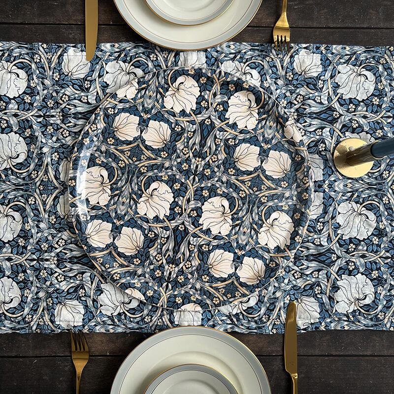 Linen Table Runner - Morris Pimpernel blue