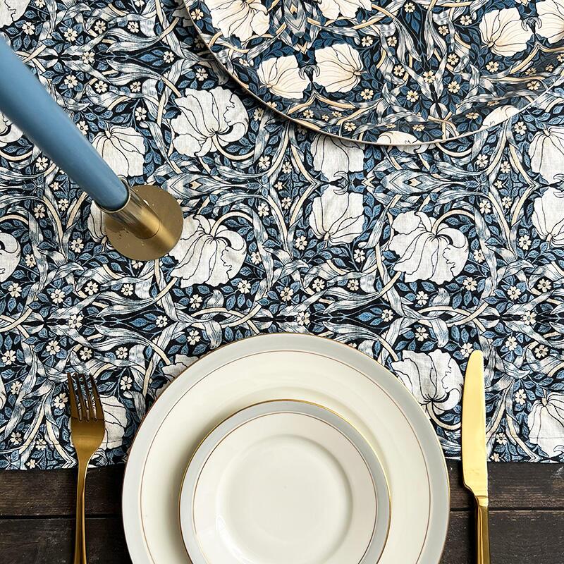 Linen Table Runner - Morris Pimpernel blue