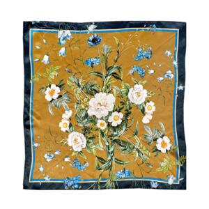 SILK SCARF - Blue Flower Garden JL - Gold 50 cm