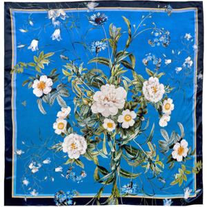 SILK SCARF - Blue Flower Garden JL - Bright blue 90 cm