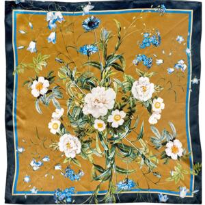 SILK SCARF - Blue Flower Garden JL - Gold 90 cm